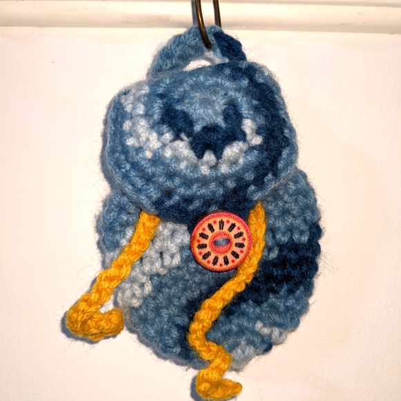 Mini Backpack Drawstring & Button Closure Crochet Keychain HANDCRAFTED - Picture 1 of 7